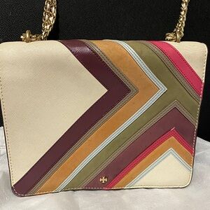 Tory Burch Multicolor Chevron Crossbody — Cream, Burgundy, Olive, Tan & Pink